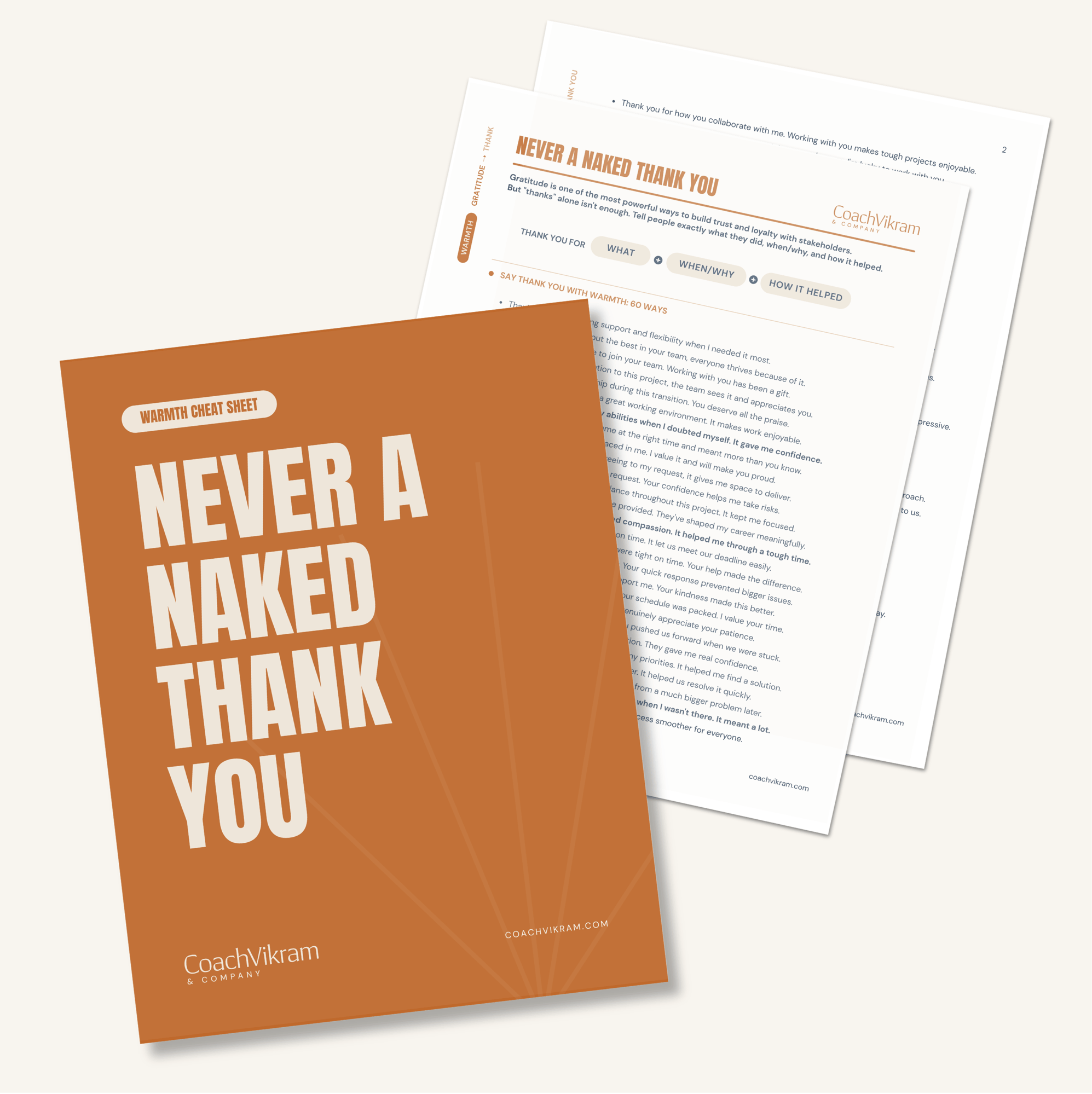 Never a Naked Thank You cheat sheet — 60 executive presence gratitude statements to build trust and loyalty by CoachVikram and Company Never a Naked Thank You cheat sheet — 60 executive presence gratitude statements to build trust and loyalty by CoachVikram and Company